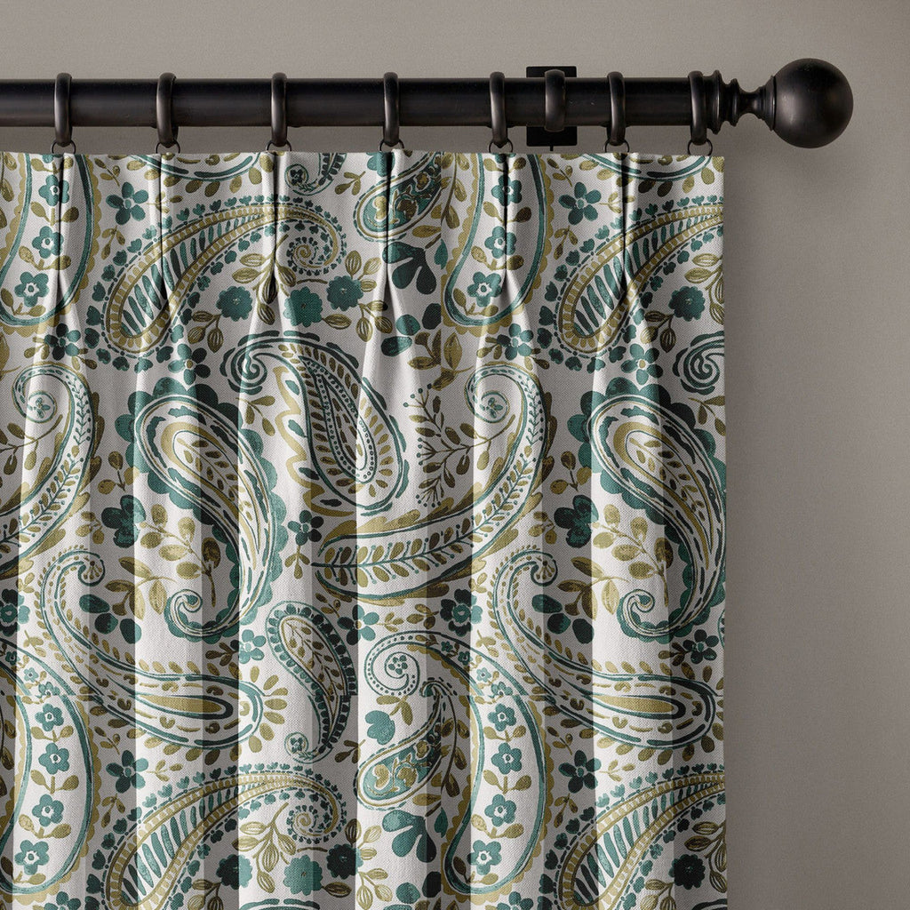 Organic Linen Paisley Pinch Pleat Curtains | Made to Measure | 5 Colours | Blackout Option Available-0