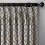 Ikat Cotton Linen Pinch Pleat Curtains - Pink Turq, Natural Blue, Grey Ochre | Made to Measure & Standard Sizes | Blackout & Light Filtering Options-0