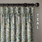 Organic Linen Paisley Pinch Pleat Curtains | Made to Measure | 5 Colours | Blackout Option Available-4