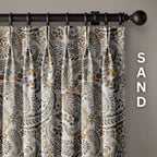 Organic Linen Paisley Pinch Pleat Curtains | Made to Measure | 5 Colours | Blackout Option Available-1