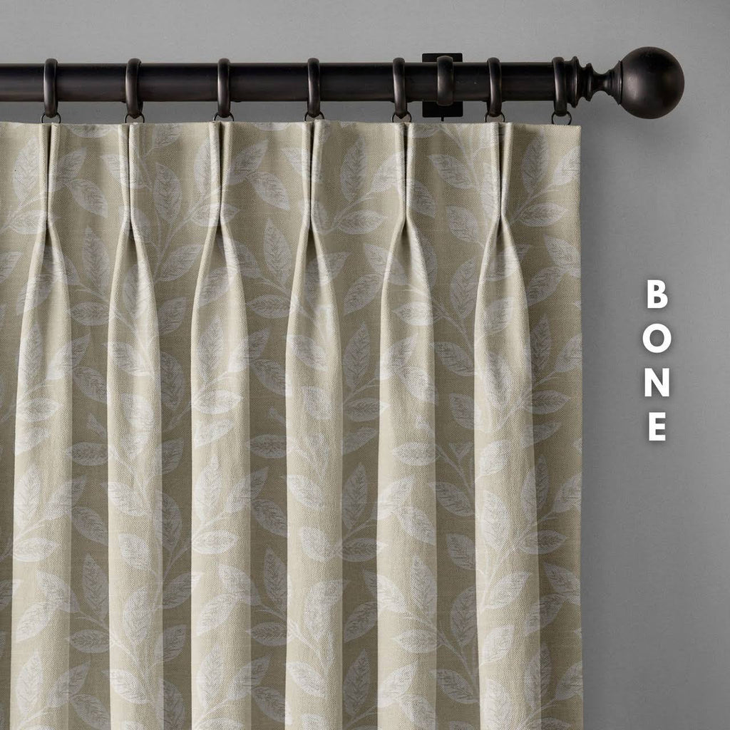 Botanical Print Pure Linen Curtains | Pinch Pleats & Euro Pleats | Standard & Custom Sizes | Light Filtering & Blackout-4